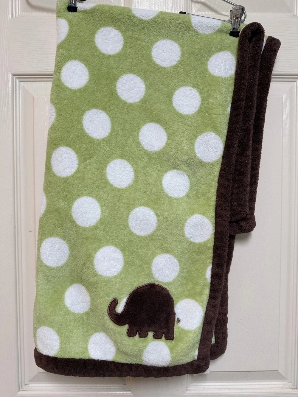 Carter's Green and White Polka Dot Baby Blanket with Brown Elephant Accent